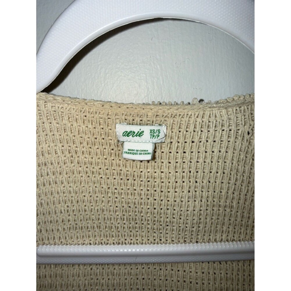aerie Cream Waffle Knit Open-Front Cardigan with Pockets and Hood - Picture 2 of 6